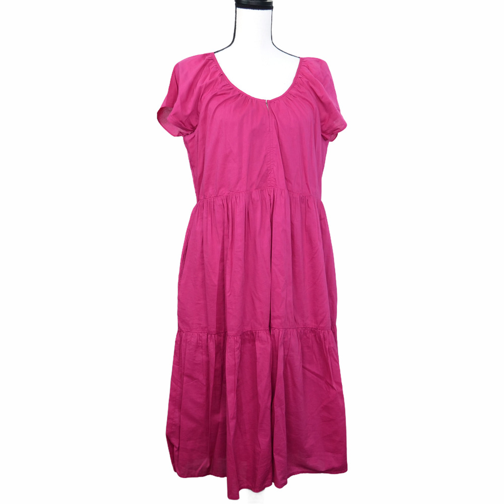Primary Bubble Gum Pink Tiered Skirt Midi Dress M